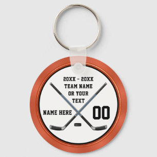 Personalise Black, Orange Cheap Hockey Party Gifts Key Ring