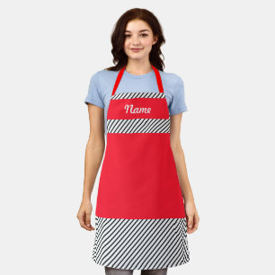 Personalise Black Pinstripe Red Kitchen  Chef  Apron
