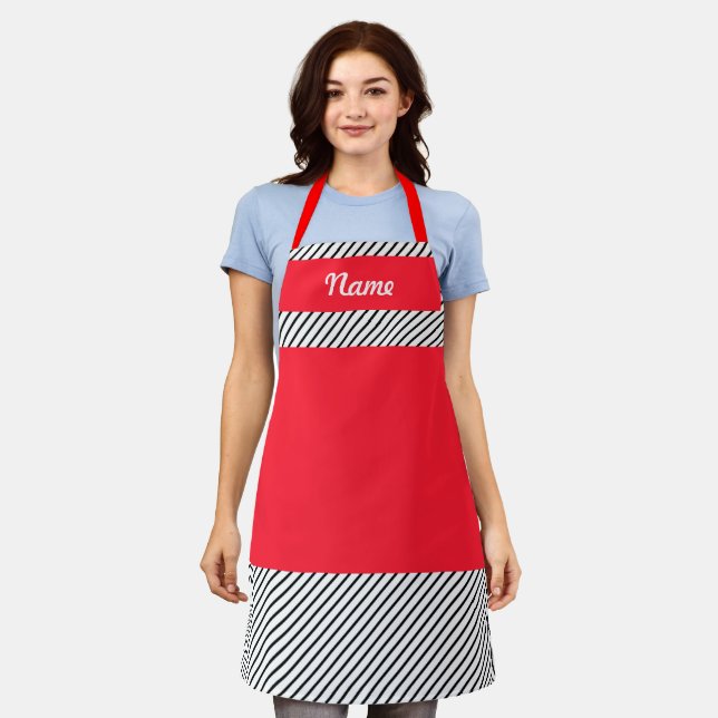 Personalise Black Pinstripe Red Kitchen  Chef  Apron (Worn)