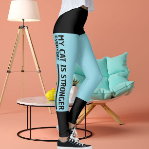 Personalise Black Robin Egg Blue Stripes Cat Retro Leggings