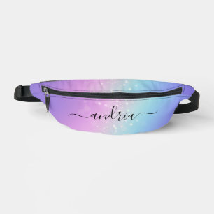 Personalise Black Script Name on Bokeh Stars Bum Bags