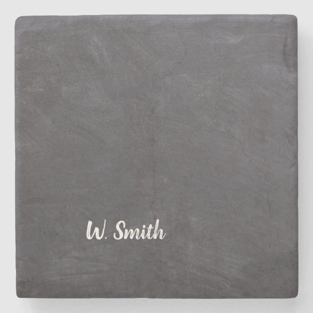 Personalise Black Table with White Chalk Name Stone Coaster (Front)