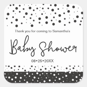 Personalise, Black, White, Baby Shower, Thank you Square Sticker