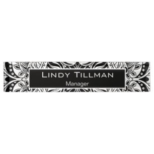 Personalise, Black & White Paisley Design Nameplate