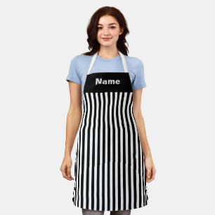 Personalise Black White Stripes Chef  Apron