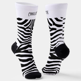 Personalise Black White Zebra Pattern Socks