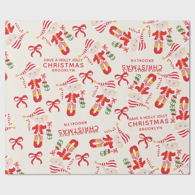 Personalise Blonde Boy Elf Wrapping Paper (Flat)