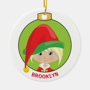 Personalise Blonde Girl Elf Ceramic Ornament