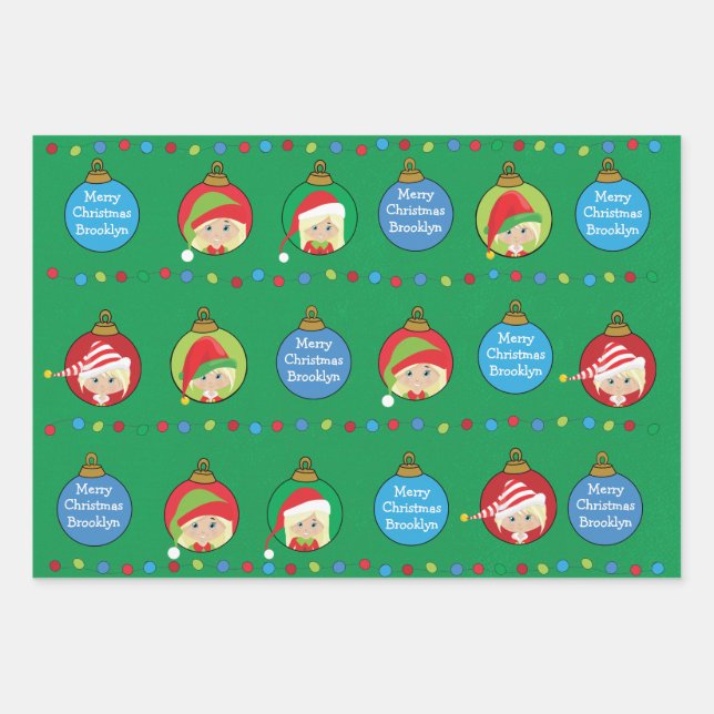 Personalise Blonde Girl Elf Wrapping Paper Sheet (Front)