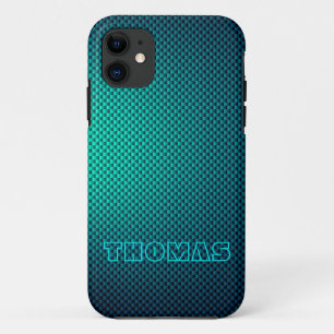 Personalise Blue Aqua carbon fibre patterned iPhone 11 Case