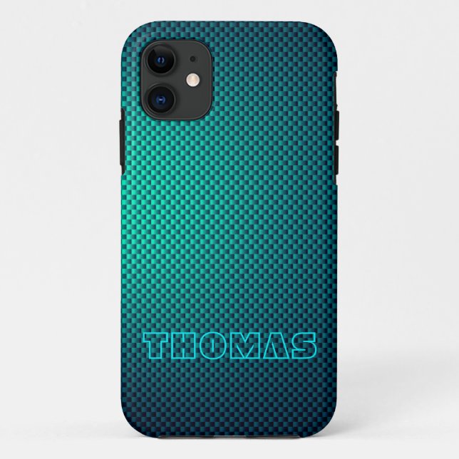 Personalise Blue Aqua carbon fibre patterned Case-Mate iPhone Case (Back)