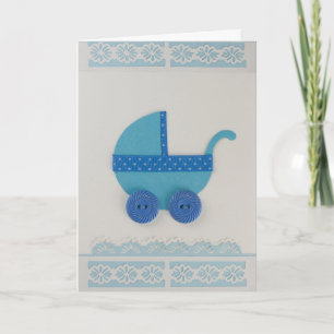 Personalise Blue Baby carriage and polka dots Card