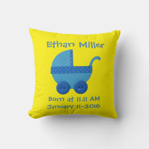 Personalise Blue Baby carriage baby boy shower Cushion