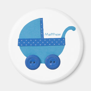 Personalise Blue Baby carriage baby boy shower Magnet
