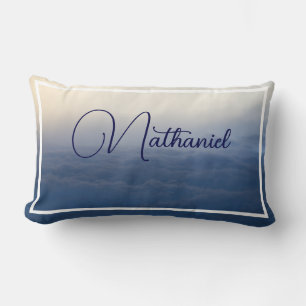 Personalise Blue Beige Background White Border Lumbar Cushion