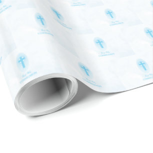 Personalise, Blue Boy First Holy Communion Cross Wrapping Paper