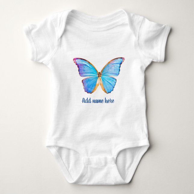 Personalise BLUE BUTTERFLY - Baby Bodysuit (Front)