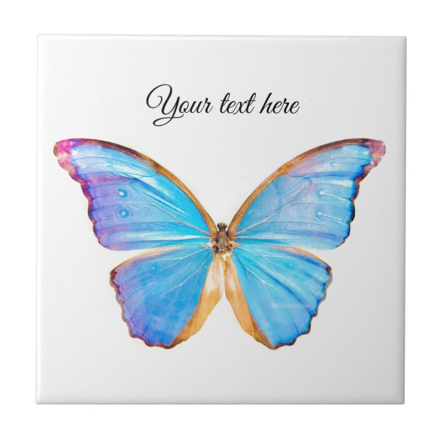 Personalise BLUE BUTTERFLY Ceramic Tile (Front)