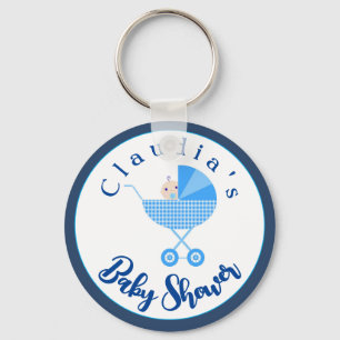 Personalise Blue Carriage Baby Shower Favour Key Ring