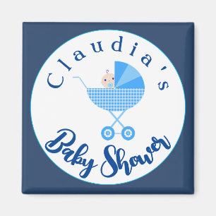 Personalise Blue Carriage Baby Shower Favour    Magnet