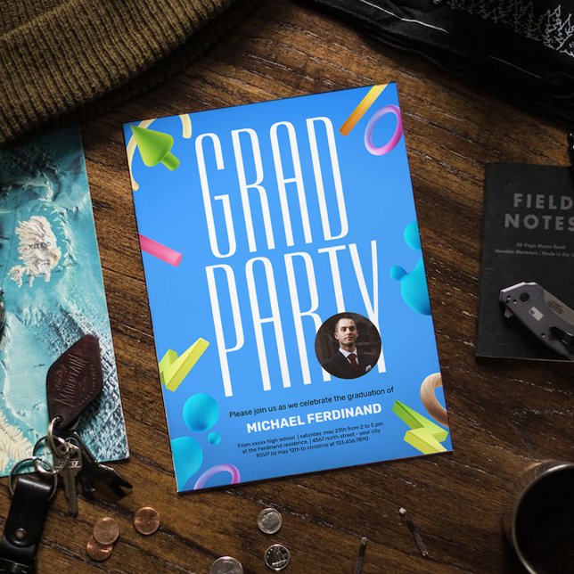 Personalise blue fancy graduation party invitation (Creator Uploaded)