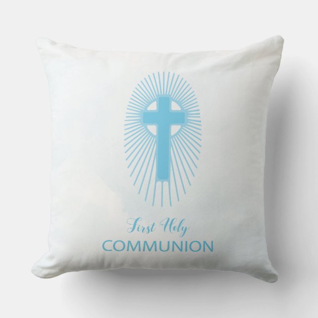 Personalise, Blue First Holy Communion Cross Host Cushion (Front)