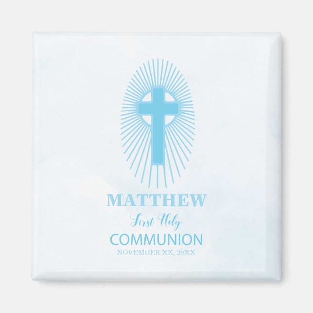 Personalise, Blue First Holy Communion Cross Host Magnet (Front)