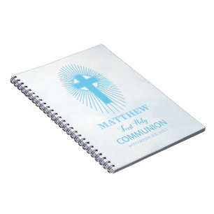 Personalise, Blue First Holy Communion Cross Host Notebook