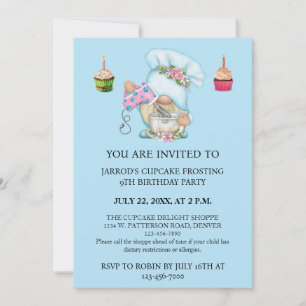 Personalise Blue Flower Gnome Chef Cupcake   Card