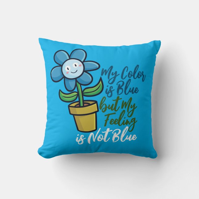 Personalise Blue Flower in a pot Throw Pillow (Front)