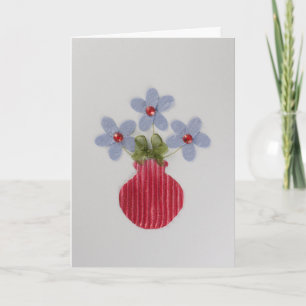 Personalise Blue flowers in red vase Card