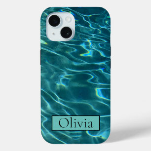 Personalise blue ocean waves iPhone 15 case