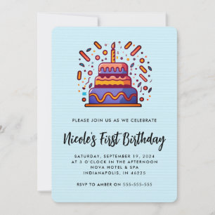 Personalise Blue Orange 1st Birthday Invitation