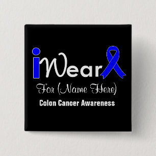 Personalise Blue Ribbon Colon Cancer 15 Cm Square Badge