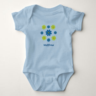 Personalise blue spring flowers baby shower bodysuit
