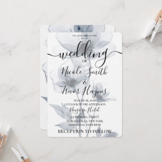 Personalise: Blue Translucent Flowers Wedding Invitation