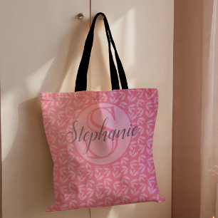 Personalise blush pink foliage all over print tote bag