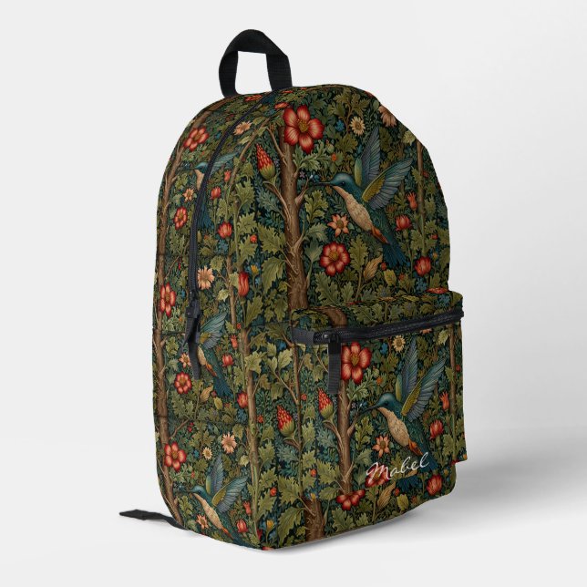 Personalise Bohemian hummingbird boho botanical Printed Backpack (Back Corner Left)
