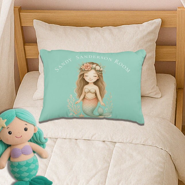 Personalise Boho Girl Mermaid light Blue Round   Decorative Cushion (Creator Uploaded)