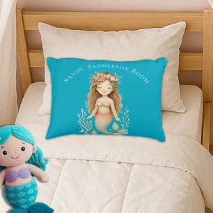  Personalise Boho Girl Mermaid Teal Blue Round  Decorative Cushion