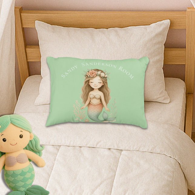  Personalise Boho Girl Mermaid Teal Green Round  Decorative Cushion (Creator Uploaded)