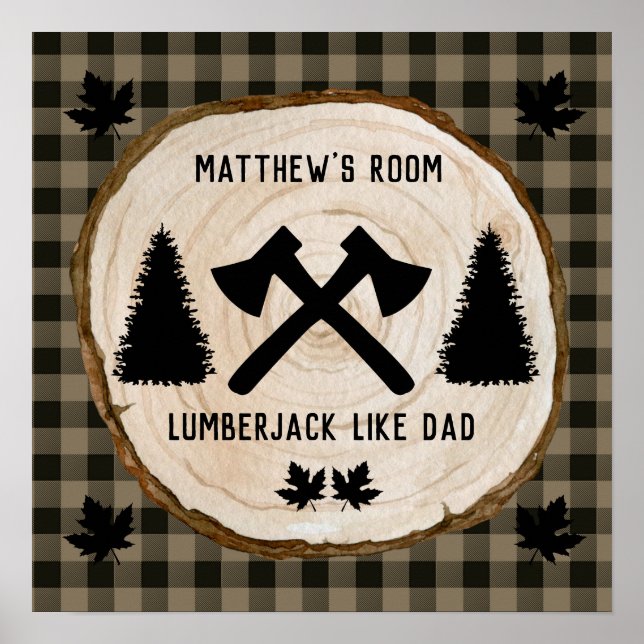 Personalise Boy Buffalo Plaid Lumberjack Like Dad Poster (Front)