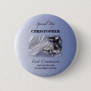 Personalise, Boy, First Communion Blue 6 Cm Round Badge