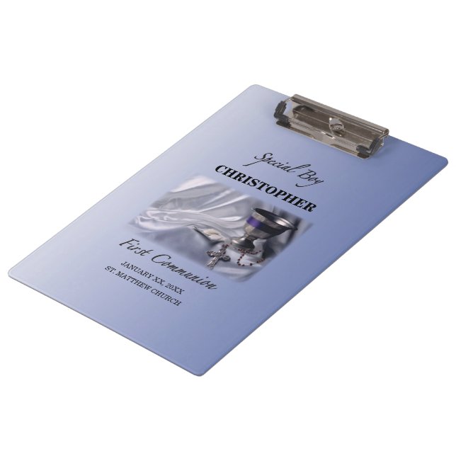 Personalise, Boy, First Communion Blue Clipboard (Angled)