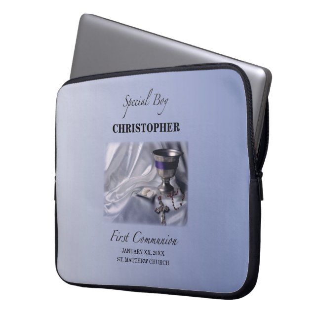 Personalise, Boy, First Communion Blue Laptop Sleeve (Front Left)