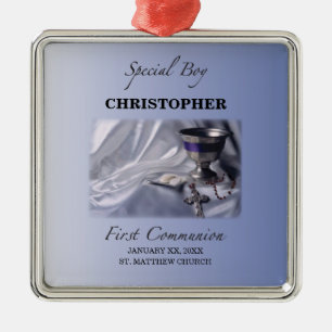 Personalise, Boy, First Communion Blue Metal Ornament