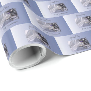 Personalise, Boy, First Communion Blue Wrapping Paper