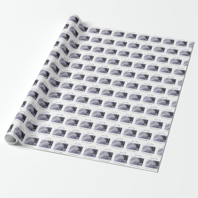 Personalise, Boy, First Communion Blue Wrapping Paper (Unrolled)