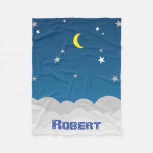 Personalise Boys Blue and White Starry Sky Moon Fleece Blanket