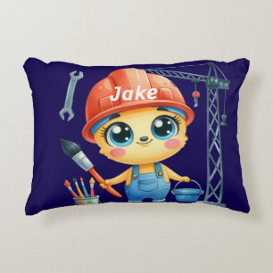 Personalise Boy's Construction site Accent Pillow